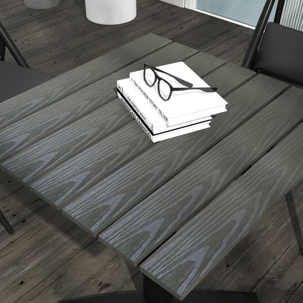 Hagebord, Spisebord For 4 Personer, Firkantet Balkongbord Med Trelook For Terrasse, Aluminium, Grå, 70 X 70 X 76 Cm