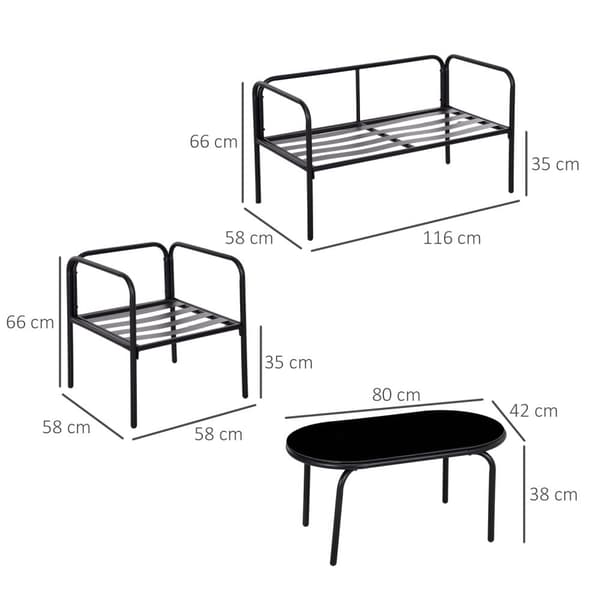 4 Stk. Hagemøbelsett, Hagesett Med 2 Lenestoler, 1 Salongbord Laget Av Herdet Glass, 1 To-Seter, Sittegruppe Med Puter, Stål, Khaki