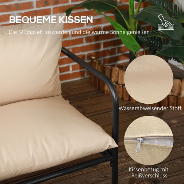 4 Stk. Hagemøbelsett, Hagesett Med 2 Lenestoler, 1 Salongbord Laget Av Herdet Glass, 1 To-Seter, Sittegruppe Med Puter, Stål, Khaki