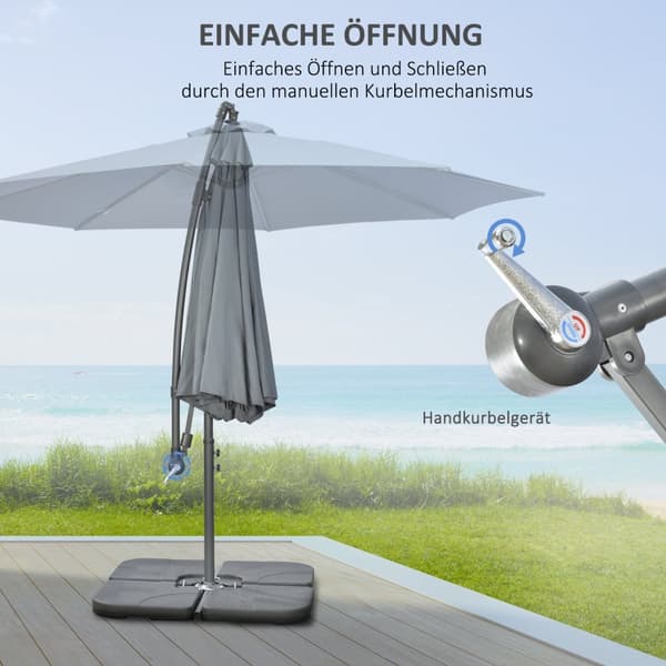 Cantilever Paraply, Ø2,92 M Parasoll Med Håndsveiv, Vekter, Hageparaply Med Paraplydeksel, Cross Base, Stål, Oxford Dark Grey