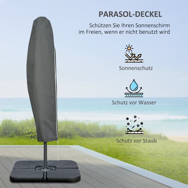 Cantilever Paraply, Ø2,92 M Parasoll Med Håndsveiv, Vekter, Hageparaply Med Paraplydeksel, Cross Base, Stål, Oxford Dark Grey