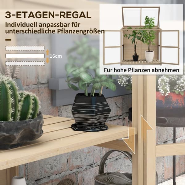 Wooden Cold Frame 2-Lags Drivhus Med Dobbel Dør Og Takvindu, Vindtett, Naturlig, 103X61X103Cm