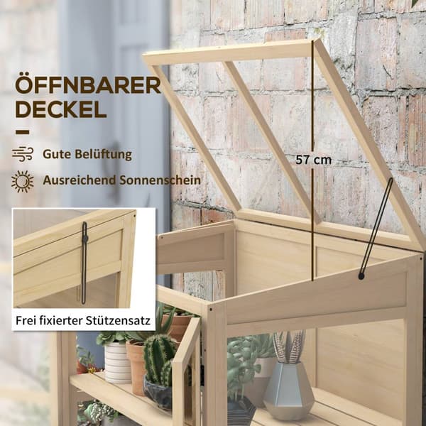 Wooden Cold Frame 2-Lags Drivhus Med Dobbel Dør Og Takvindu, Vindtett, Naturlig, 103X61X103Cm