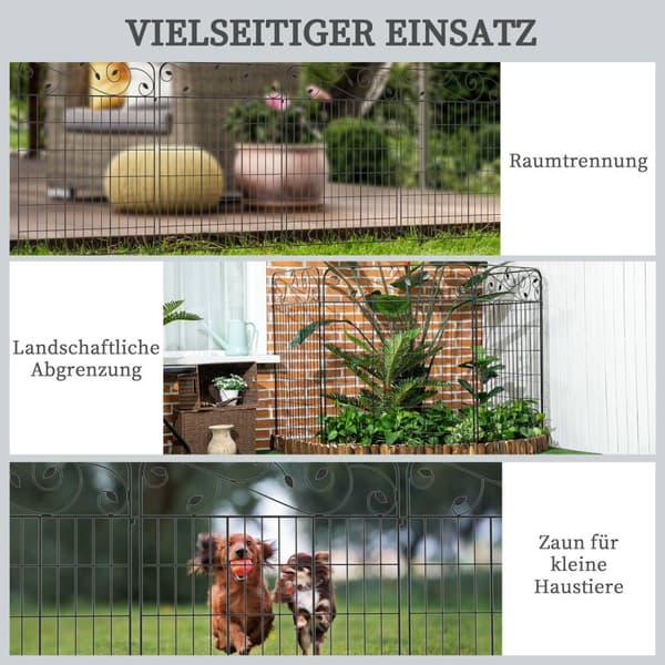 Sett Med 4 Hagegjerder 3,52 X 1,1 M Dekorativt Nettinggjerde Mesh Nettinggjerde For Hagebalkong Metall Svart