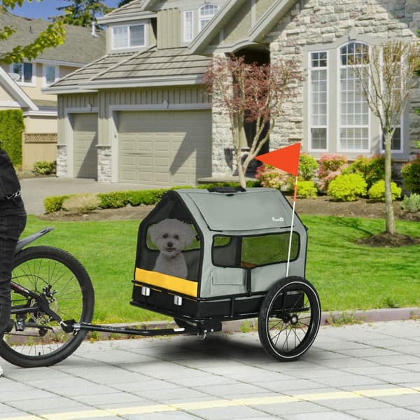 Hundetrailer 3-I-1 Pet House & Cargo Trailer, Hundecykeltrailer Med Reflektorer Til Små Hunde Op Til 10 Kg, Oxford, Grå