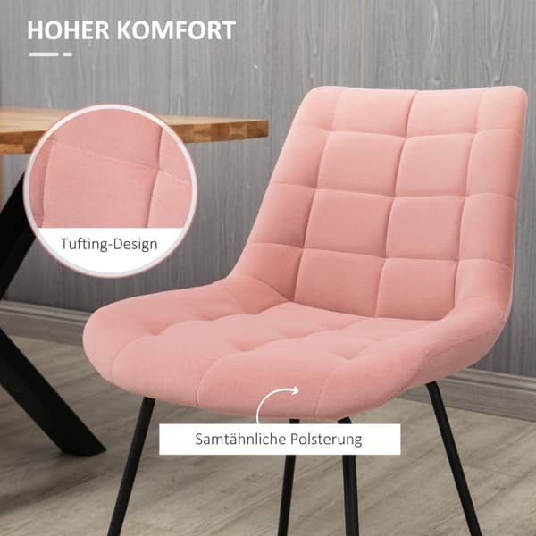 Ruokapöydän Tuolisarja 2 Keittiön Tuolia Selkänojalla, Samettipäällinen Vaaleanpunainen, Retro Design, Teräsjalat, Olohuoneeseen