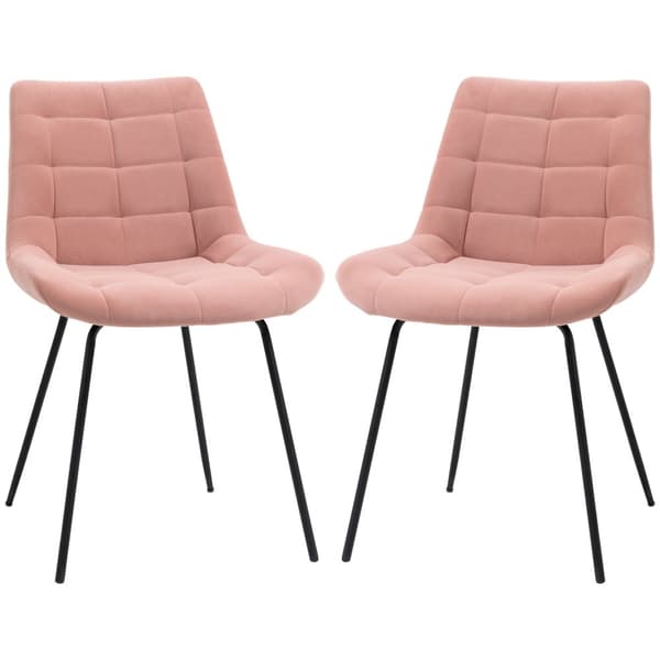 Spisestuestolsett Med 2 Kjøkkenstoler Med Ryggstøtte, Fløyelstrekk I Rosa, Retrodesign, Stålben, Til Stue