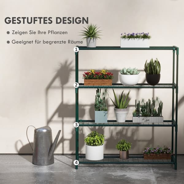 Plantehylle, Blomsterstativ Med 4-Lags Blomsterhylle, Plantestativ For Hage, Balkong, Stål, Mørkegrønn, 89 X 28 X 107 Cm