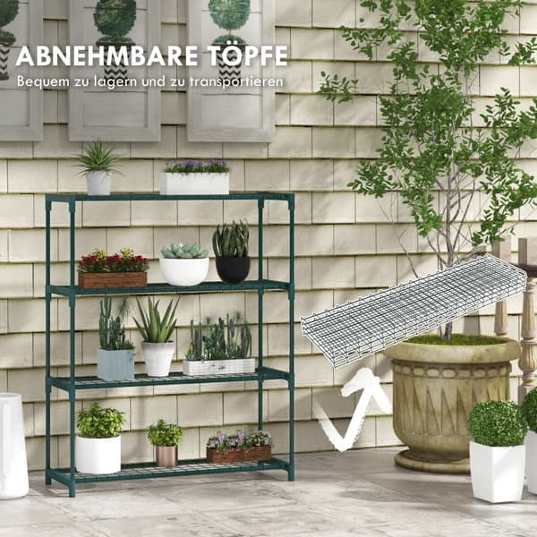 Plantehylle, Blomsterstativ Med 4-Lags Blomsterhylle, Plantestativ For Hage, Balkong, Stål, Mørkegrønn, 89 X 28 X 107 Cm