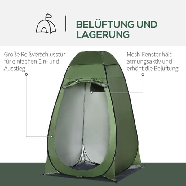 Pop-Up Brusetelt Toilettelt Til Camping, Mobilt Udetoilet, Mørkegrønt, Med Bæretaske, 126X124X189Cm