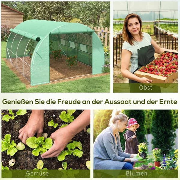 Film Drivhus Polytunnel 3,97X3X2M Walk-In, Uv-Beskyttelse, Roll-Up Covers, Stål, Grøn