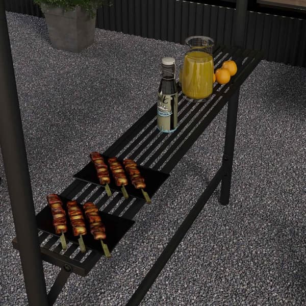 Grill Pavilion 3X1,5M Vejrbestandig Grilloverdækning Med 2 Sidehylder, Stål, Mørkegrå, Til Have Og Altan