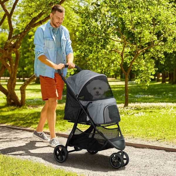 Pet Buggy Regndæksel Sikkerhedssnor Opbevaringskurv Sammenfoldelig Små Hunde Oxford Grey