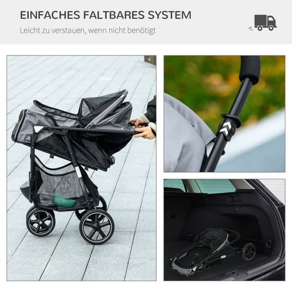 Pet Buggy Regndæksel Sikkerhedssnor Opbevaringskurv Sammenfoldelig Små Hunde Oxford Grey