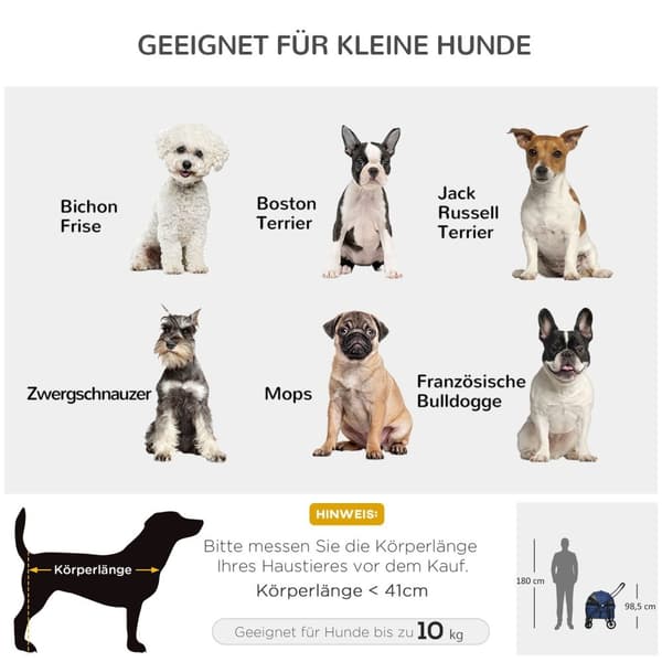 Kæledyrsvogn 2-I-1 Regnslag Foldbar Kattevogn Sikkerhedsbånd Små Hunde/Katte Oxford Mørkeblå