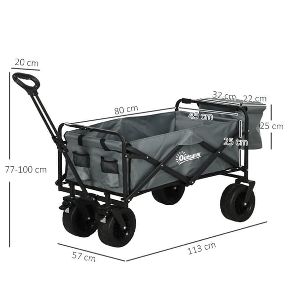 Handcart Sammenleggbar Transportvogn Med Kjølebag, Strandvogn Med Uttrekkbart Håndtak, Holder Opptil 120 Kg