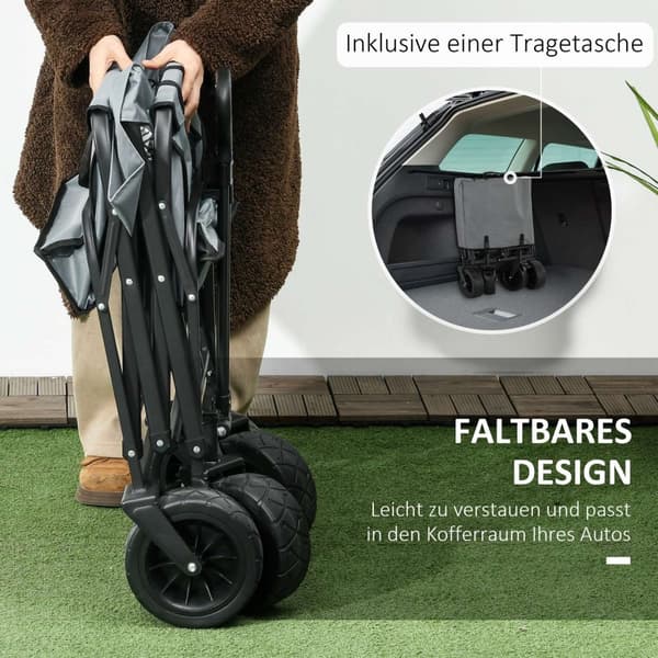 Handcart Sammenleggbar Transportvogn Med Kjølebag, Strandvogn Med Uttrekkbart Håndtak, Holder Opptil 120 Kg