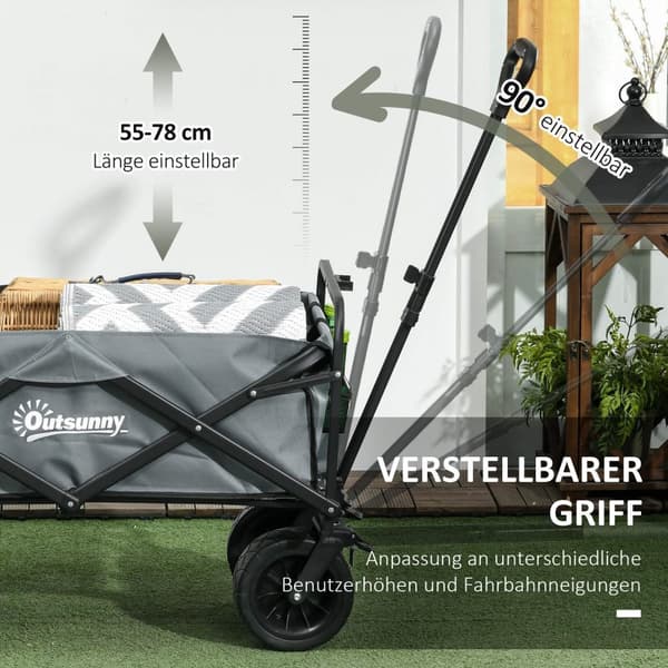 Handcart Sammenleggbar Transportvogn Med Kjølebag, Strandvogn Med Uttrekkbart Håndtak, Holder Opptil 120 Kg