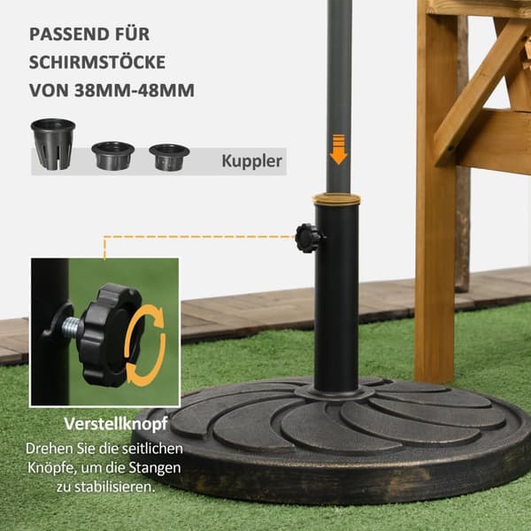 Päivänvarjoteline 18Kg Ø38/48Mm Sateenvarjotankolle Pyöreä Puutarha Sateenvarjoteline Hartsi Pronssi