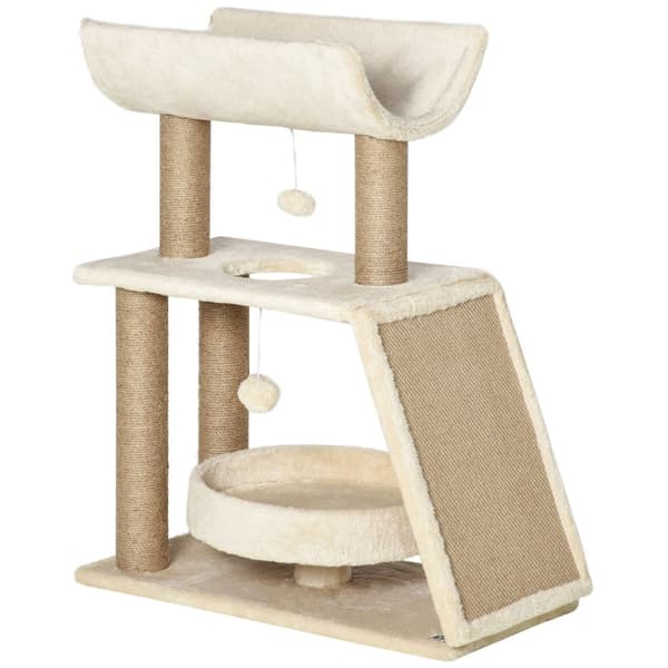 Cat Skrapestolpe Liten 76 Cm, Med Lekeball Og Sete, Innendørs Klatretårn Med Seng Og Skrapebrett, Lysebrun, Opptil 5 Kg