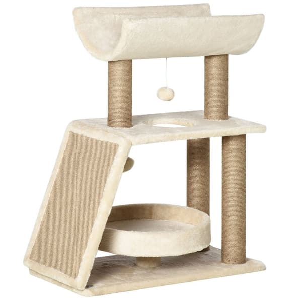 Cat Skrapestolpe Liten 76 Cm, Med Lekeball Og Sete, Innendørs Klatretårn Med Seng Og Skrapebrett, Lysebrun, Opptil 5 Kg