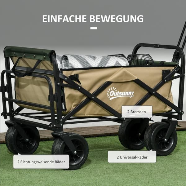 Handcart Kokoontaittuva Kärry Kahvalla Rantakärry Puutarhakärry Kantokassilla Kestää Jopa 100 Kg Oxford Khaki