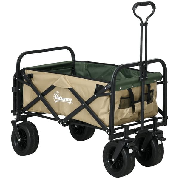 Handcart Foldevogn Med Håndtag Strandvogn Havevogn Med Bæretaske Holder Op Til 100 Kg Oxford Khaki