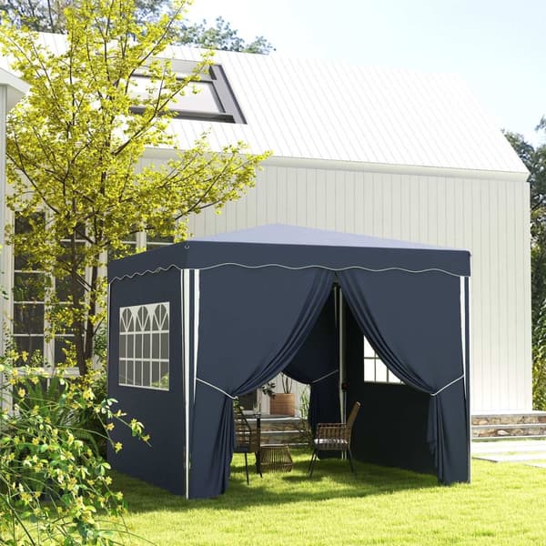 Outsolny Foldepavillon Ca 3 X 3 M, Pavillon Med Sidevægge, Vindue, Telt, Havepavillon Med Uv-Beskyttelse, Partytelt Med Bæretaske, Blå.