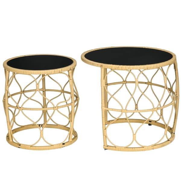 Sæt Med 2 Rattan Sideborde Med Glasplade Stabelbar Boho Style Khaki