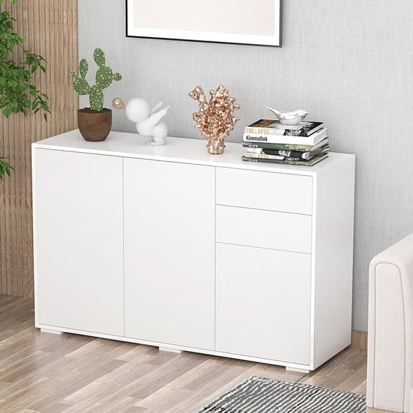 Sideboard Vit Byrå Med 2 Lådor & 3 Dörrar, Multifunktionsskåp, Arkivskåp, 117X36X74Cm