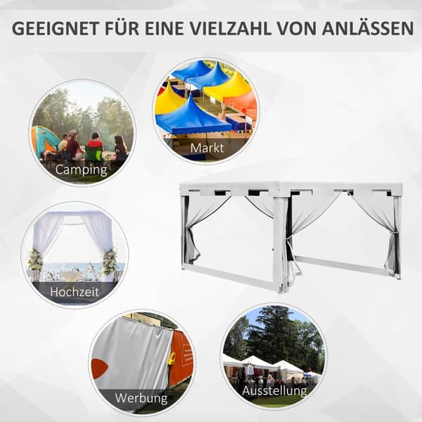 Paviljong Partytelt Ca 4 X 3 M Hage Paviljong Hagetelt Telt Med Netting Sidevegger For Balkong, Terrasse, Metall Pe Hvit.