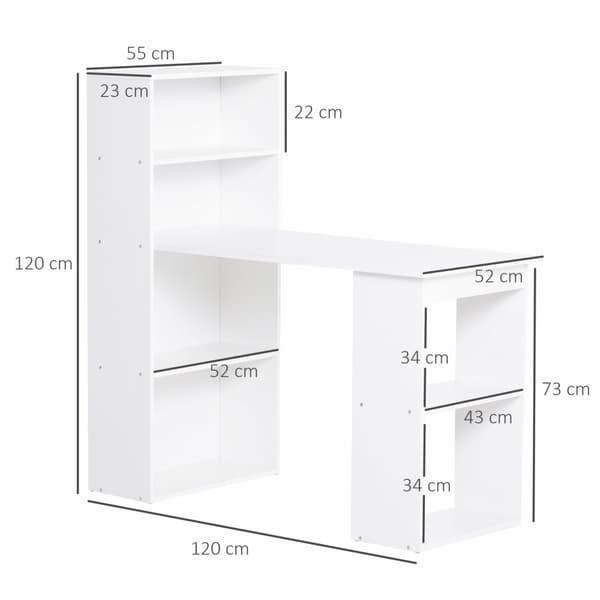 Desk Keittiöpöytä Hyllyllä, Tietokonepöytä, Työpöytä, Kannettavan Tietokoneen Pöytä, Toimistohylly, Valkoinen, 120X55X120Cm