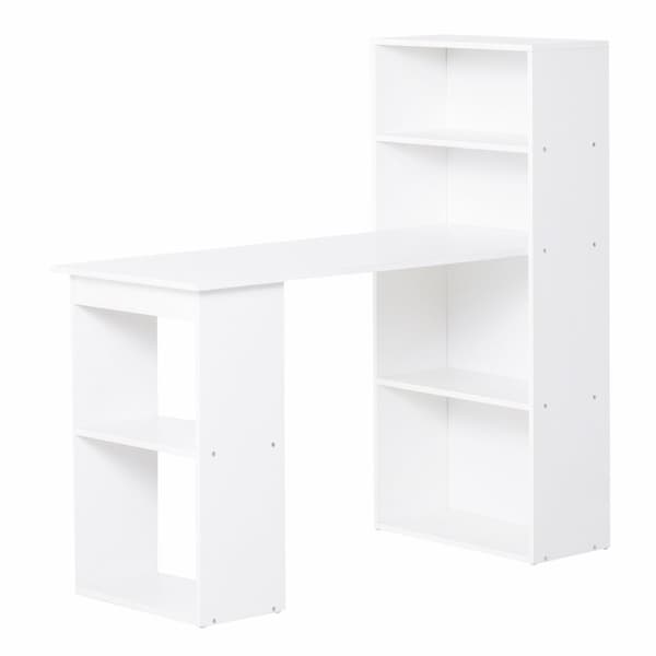 Desk Keittiöpöytä Hyllyllä, Tietokonepöytä, Työpöytä, Kannettavan Tietokoneen Pöytä, Toimistohylly, Valkoinen, 120X55X120Cm