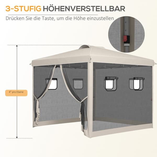 Folding Gazebo 3X3M Gazebo Med 4 Mesh Gardiner, Uv-Skydd, Pop Up, Fönster, Bärväska, Beige