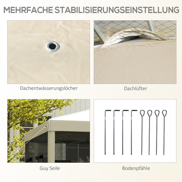 Folding Gazebo 3X3M Gazebo Med 4 Mesh Gardiner, Uv-Skydd, Pop Up, Fönster, Bärväska, Beige