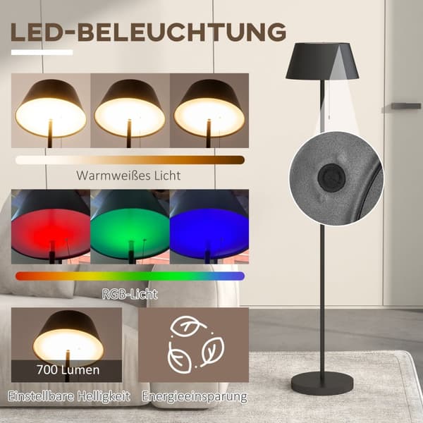 Solcellegulvlampe, Udendørs Standerlampe, Usb Genopladelige Led Solcellelamper, Ip44 Vandtæt Standerlampe, Dæmpbar Varm Hvid, Trækkædekontakt