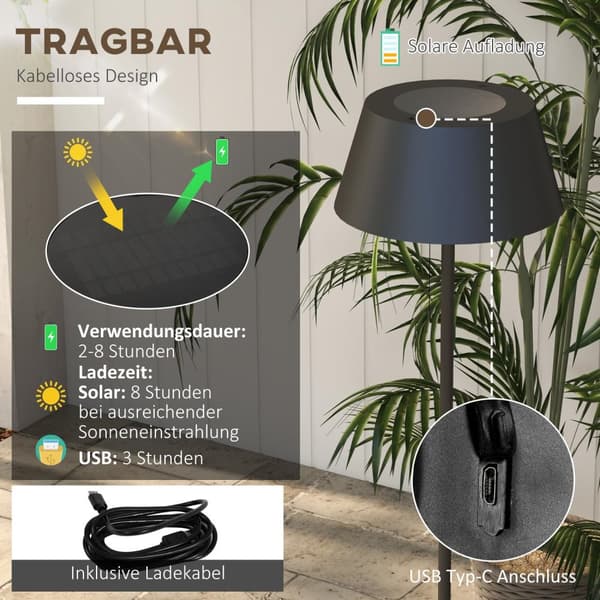Solcellegulvlampe, Udendørs Standerlampe, Usb Genopladelige Led Solcellelamper, Ip44 Vandtæt Standerlampe, Dæmpbar Varm Hvid, Trækkædekontakt