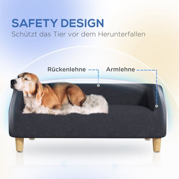Hundesofa Kjæledyrsofa For Mellomstore Og Store Hunder, Forhøyet Design Med Treben, Mørkegrå
