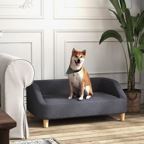 Hundesofa Kjæledyrsofa For Mellomstore Og Store Hunder, Forhøyet Design Med Treben, Mørkegrå