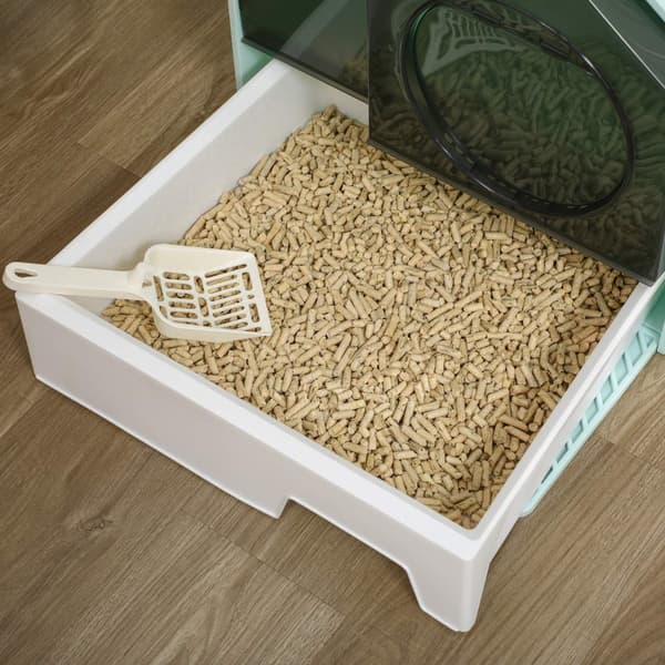 Kattebakke Med Bundbakke, Øse Og Filter, Toilet Med Hætte, Lyseblå, Til Katte Op Til 5 Kg, 47X45X42Cm