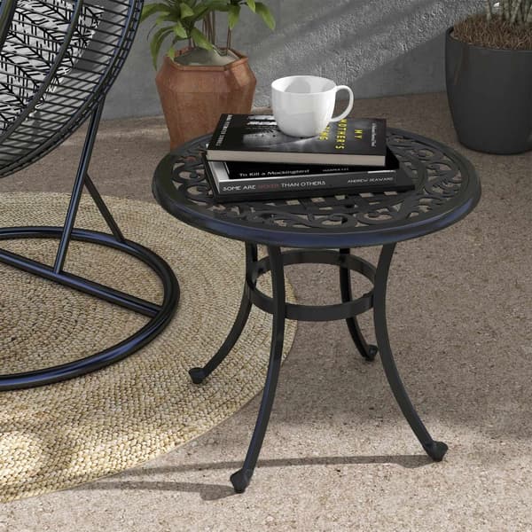 Sidebord, Havebord, Terrassebord Med Aluminiumsramme, Sofabord Kan Holde Op Til 50 Kg Til Haven, Balkon, Sort, 60 X 60 X 53 Cm