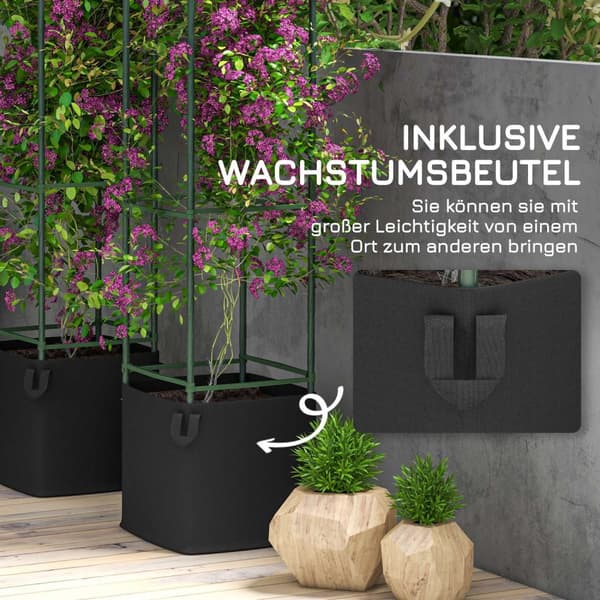 Sett Med 2 Espalier Med Voksepose, Blomsterespalier, Espalier, Plantestillas, Tomatbur For Klatreplanter, Stål, Grønt