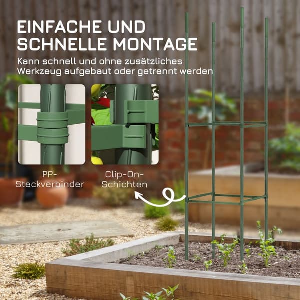 Sett Med 2 Espalier Med Voksepose, Blomsterespalier, Espalier, Plantestillas, Tomatbur For Klatreplanter, Stål, Grønt