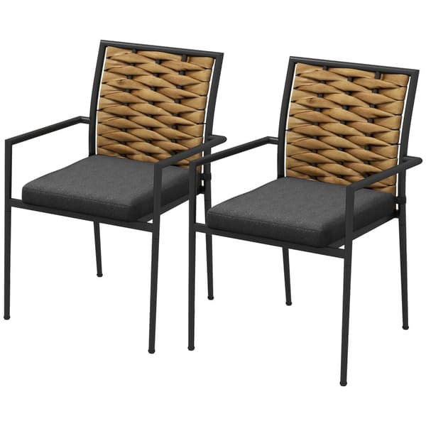 Sett Med 2 Rotting Hagestoler Sett Med Puter, Stablebare Hagestoler, Balkongstoler For Uteplass, Stål, 57 X 58 X 87 Cm, Svart