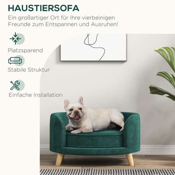 Hundesofa Velvet Look Pet Sofa Med Pude, Hævet Design Og Træben, Grøn