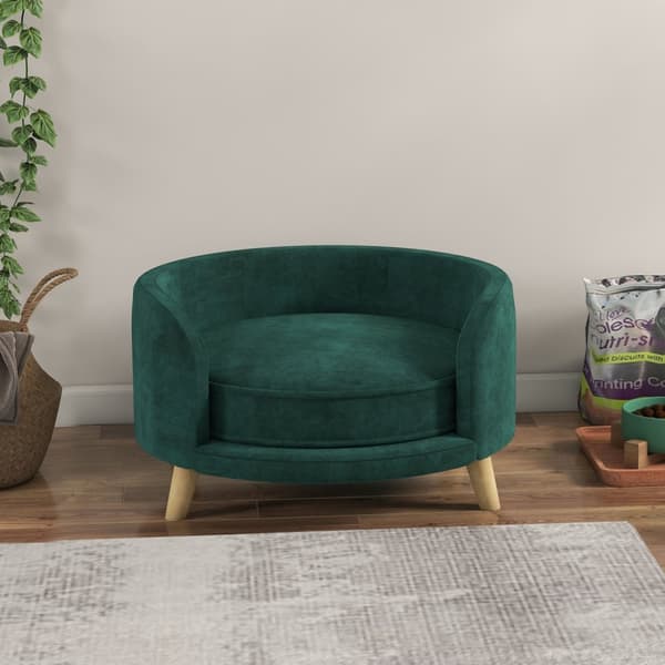 Hundesofa Velvet Look Pet Sofa Med Pude, Hævet Design Og Træben, Grøn