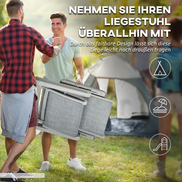 Solseng Sammenklappelig Haveseng Liggestol Med Justerbar Fodstøtte Ryglæn Camping Liggestol Til Gårdhave Balkon Net Mørkegrå