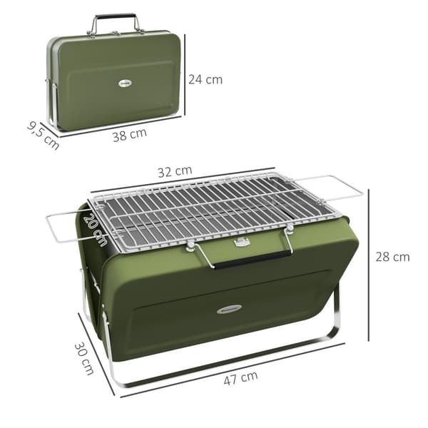 Bordgrill, Kullgrill Med Kullbrett, Grillstativ, Håndtak, Piknik, Hage, Rustfritt Stål, Grønn