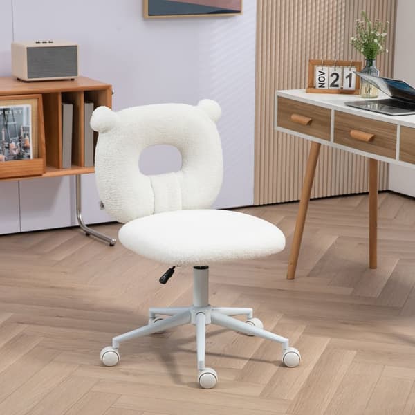 Kontorstol, Høydejusterbar Skrivebordsstol, Svingstol, Arbeidsstol, Datamaskinstol For Stue, Lastekapasitet Opptil 120 Kg, Teddy Fleece