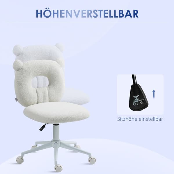 Kontorstol, Høydejusterbar Skrivebordsstol, Svingstol, Arbeidsstol, Datamaskinstol For Stue, Lastekapasitet Opptil 120 Kg, Teddy Fleece